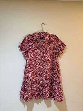 J. Crew Red and White Floral Collared Tiered Mini Dress